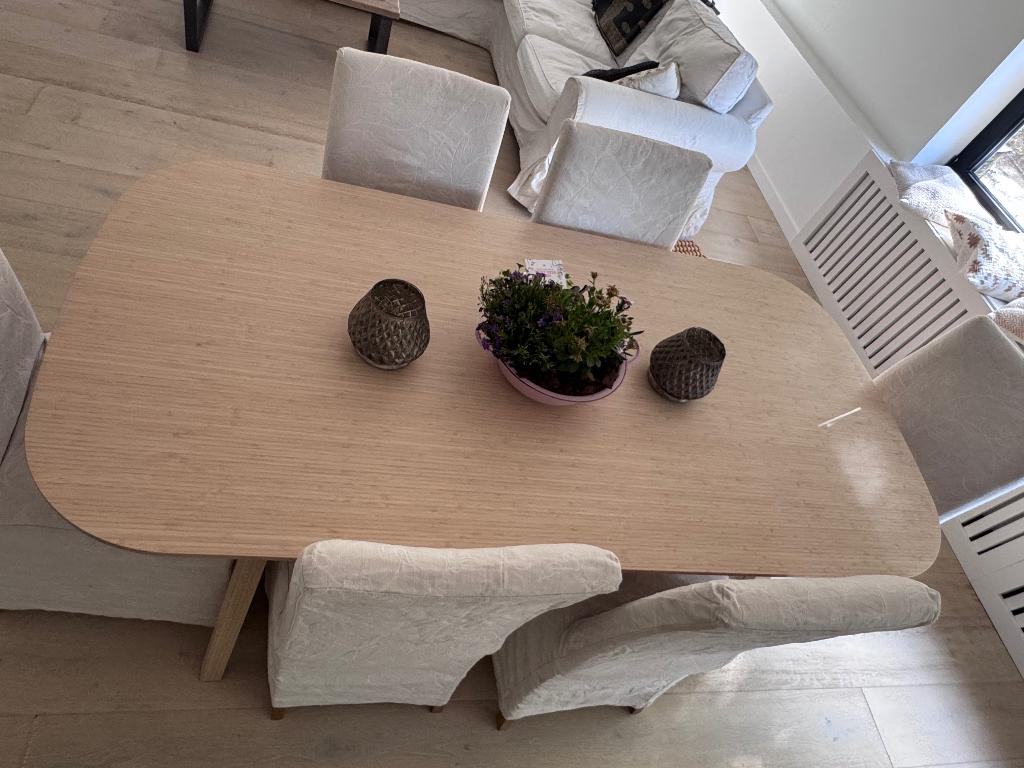 Eettafel licht Bamboe 180x90 zo goed als nieuw, Ophalen, 50 tot 100 cm, Zo goed als nieuw, Vijf personen of meer