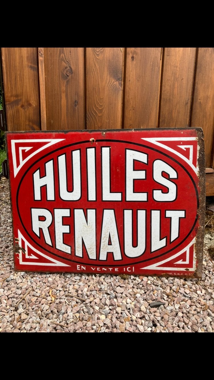 Plaque émaillée double face Renault, Enlèvement ou Envoi, Utilisé, Panneau publicitaire