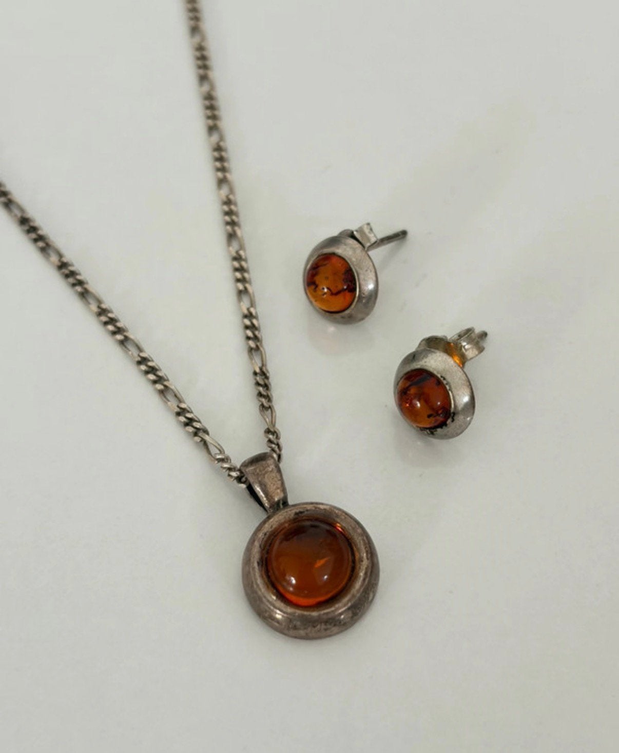 Collier boucles d'oreilles d'ambre en argent 925, Avec pierre précieuse, Enlèvement ou Envoi, Comme neuf, Brun