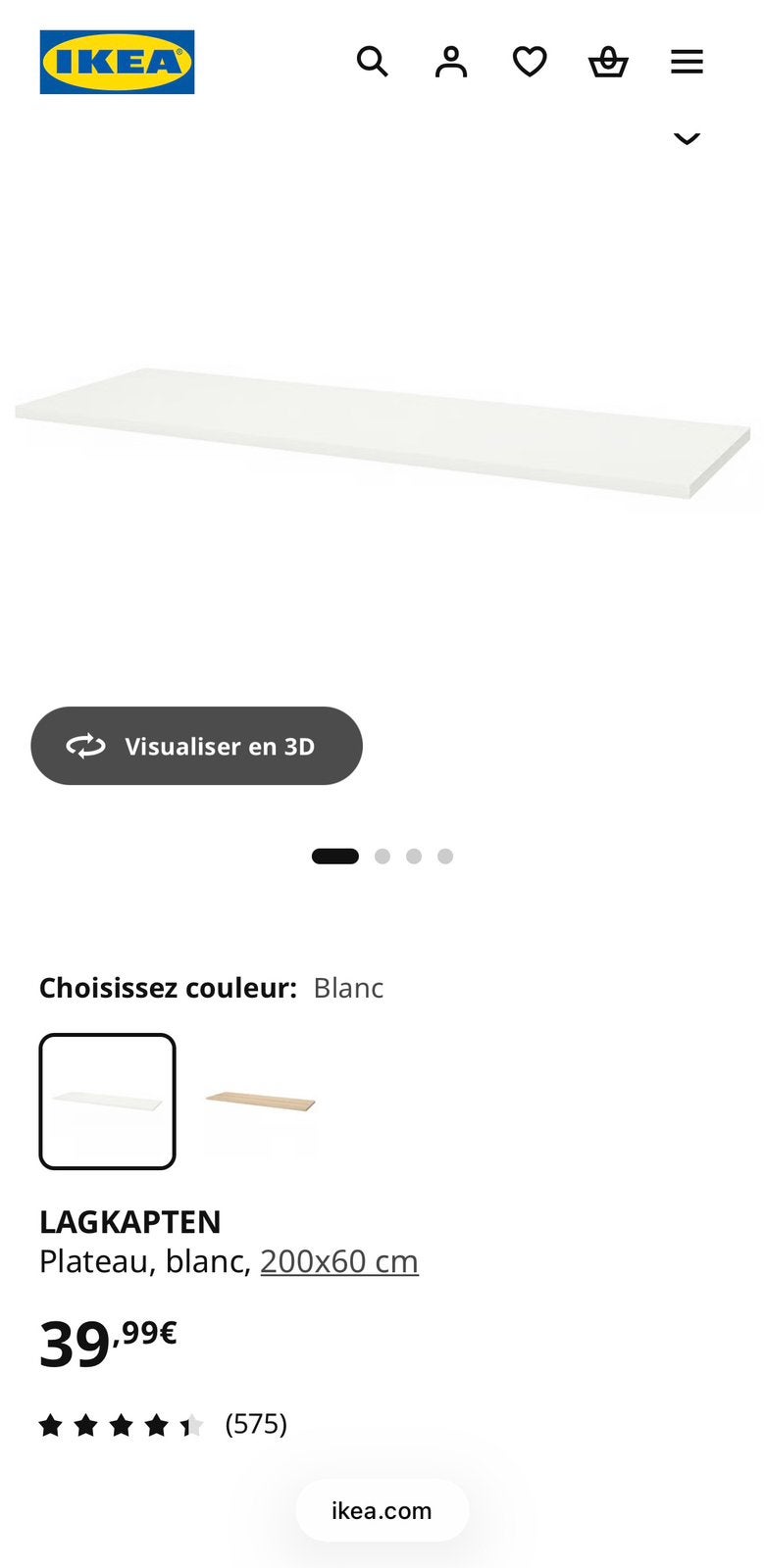 Plateau blanc 200x60 avec 3 pieds, Ophalen, Zo goed als nieuw, Wit