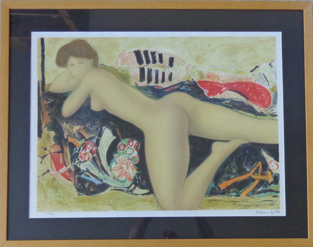 ALAIN BONNEFOIT / NAAKTE VROUW / KLEURLITHO / 85x107cm KADER, Antiquités & Art, Avec verre, Enlèvement, Portraits et figures, Lithographie