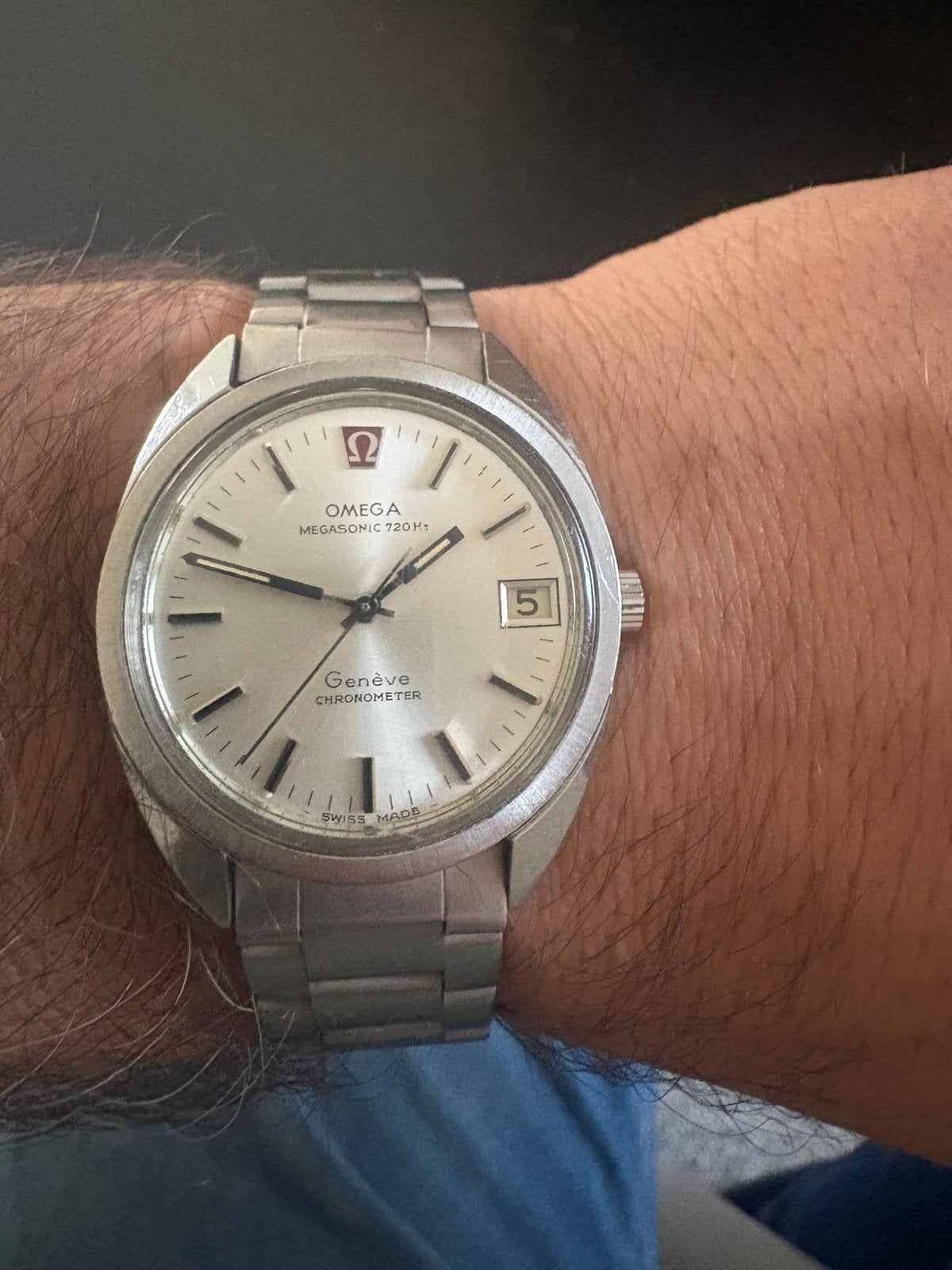 Omega Geneve megasonic 720 Hz chronometer, Handtassen en Accessoires, Ophalen of Verzenden