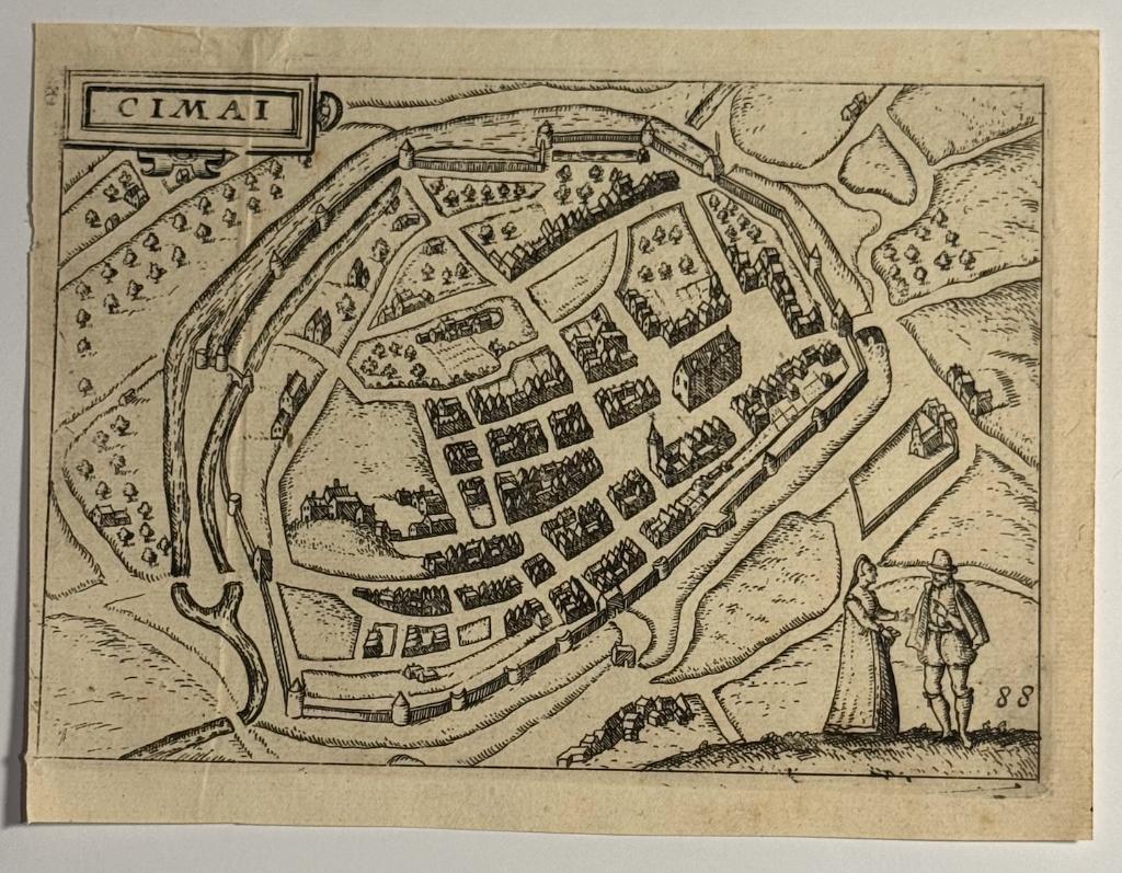 Carte Chimai Chimay Guicciardini du XVIIe siècle, Antiquités & Art, 10 cm, Enlèvement ou Envoi, Cartographie, 1600 - 1699