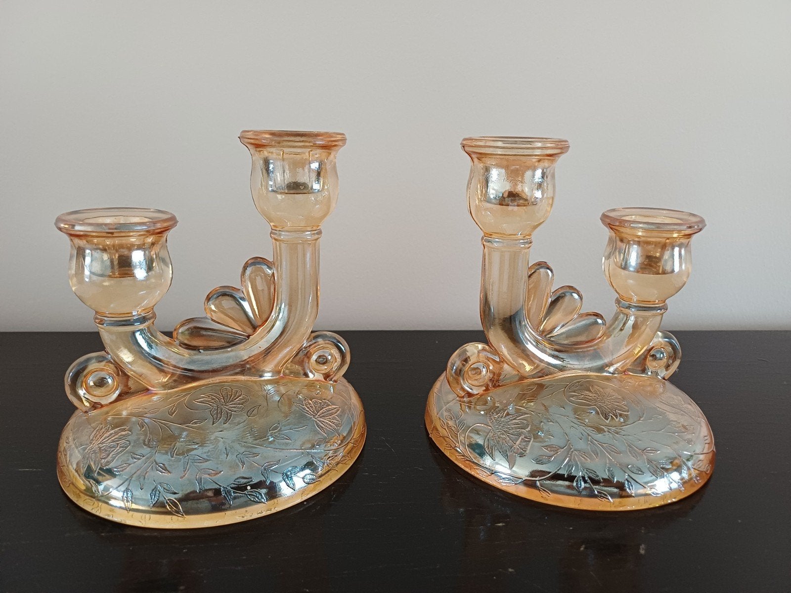 2 vintage kandelaars Jeannette Glass Company, Enlèvement ou Envoi, Verre