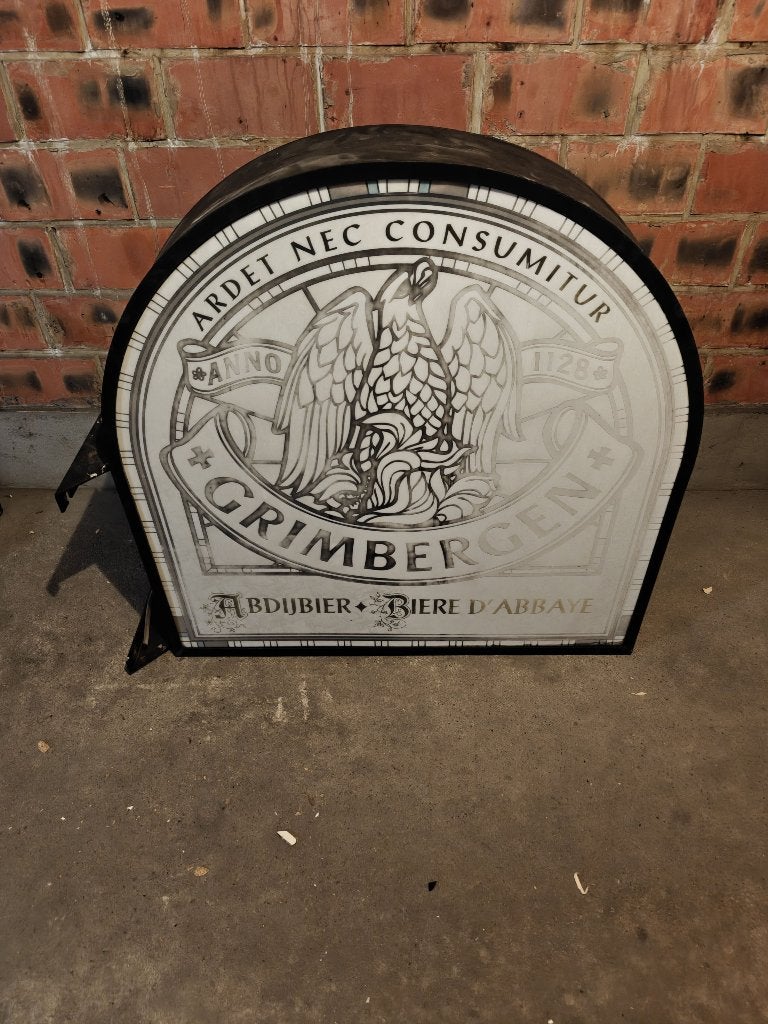 Grimbergen dubbelzijdige lichtreclame  100 x 85 cm, Verzamelen, Biermerken, Ophalen, Gebruikt, Reclamebord, Plaat of Schild, Overige merken