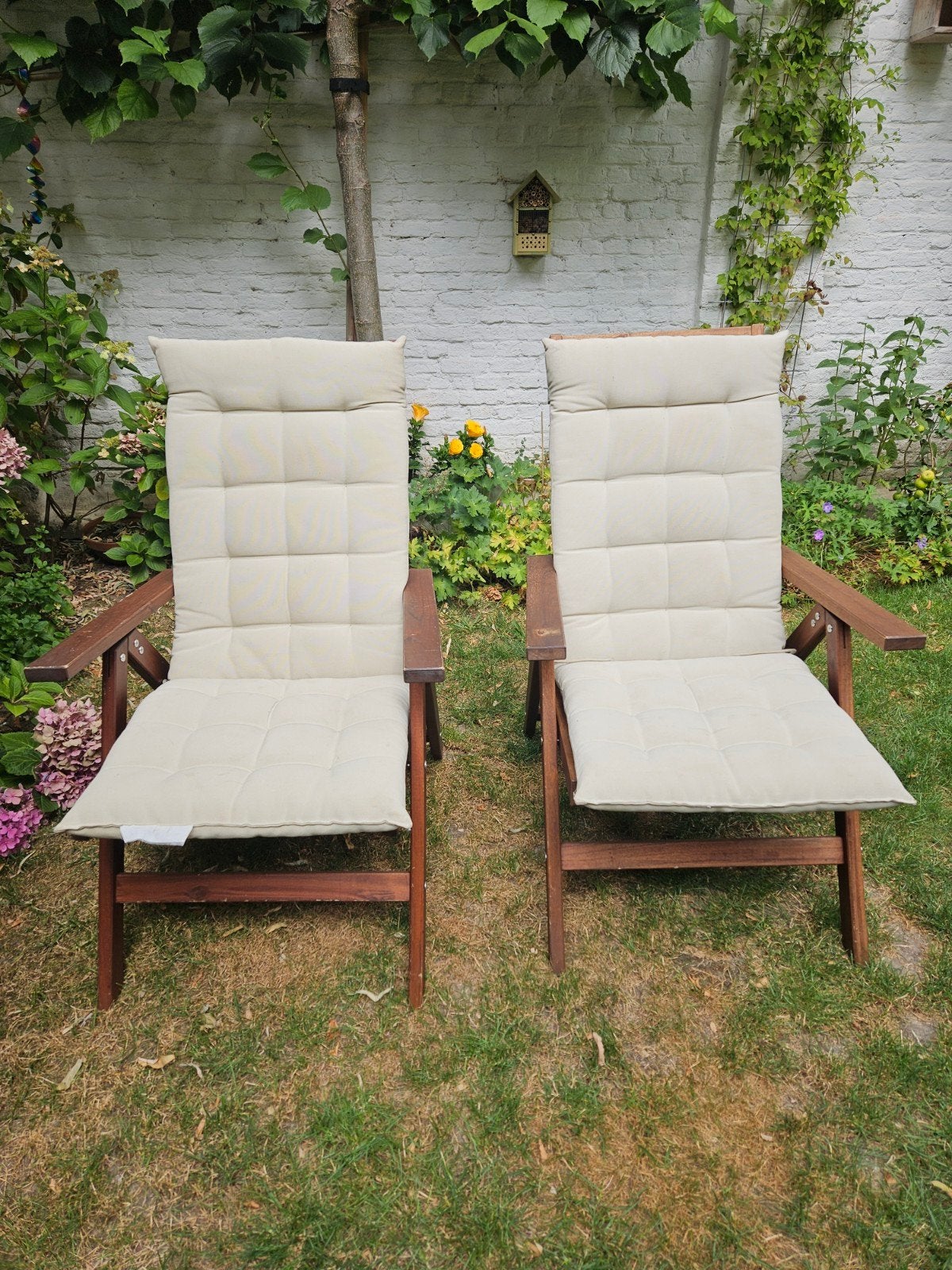 2 tuinstoelen IKEA Applaro  inclusief kussens, Jardin & Terrasse, Chaises de jardin, Utilisé, Bois, Pliant, Ajustable, Enlèvement