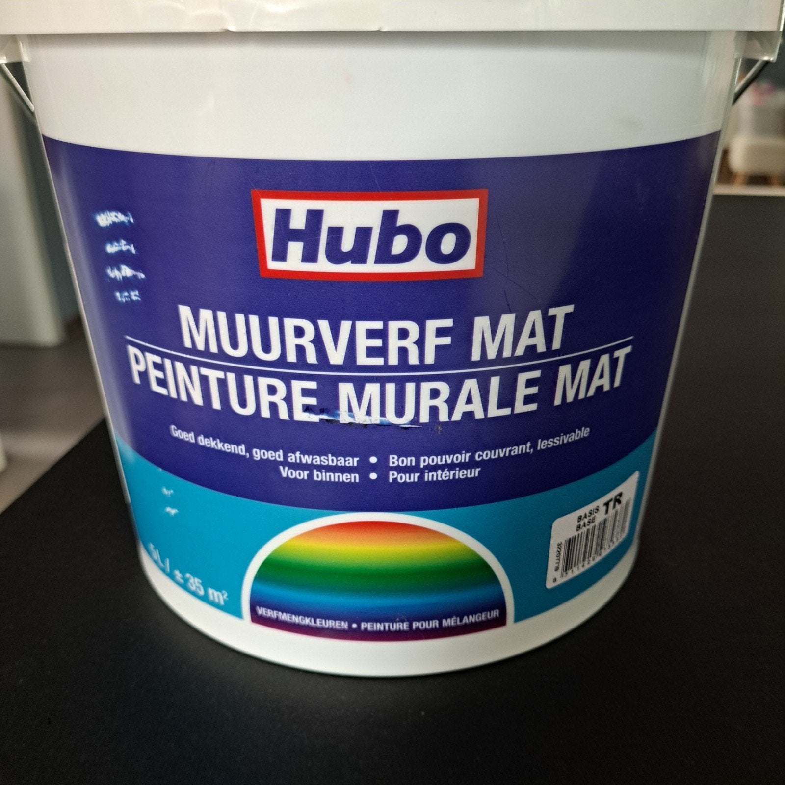 5L muurverf Hubo blauw, Neuf, Enlèvement, Peinture, 5 à 10 litres