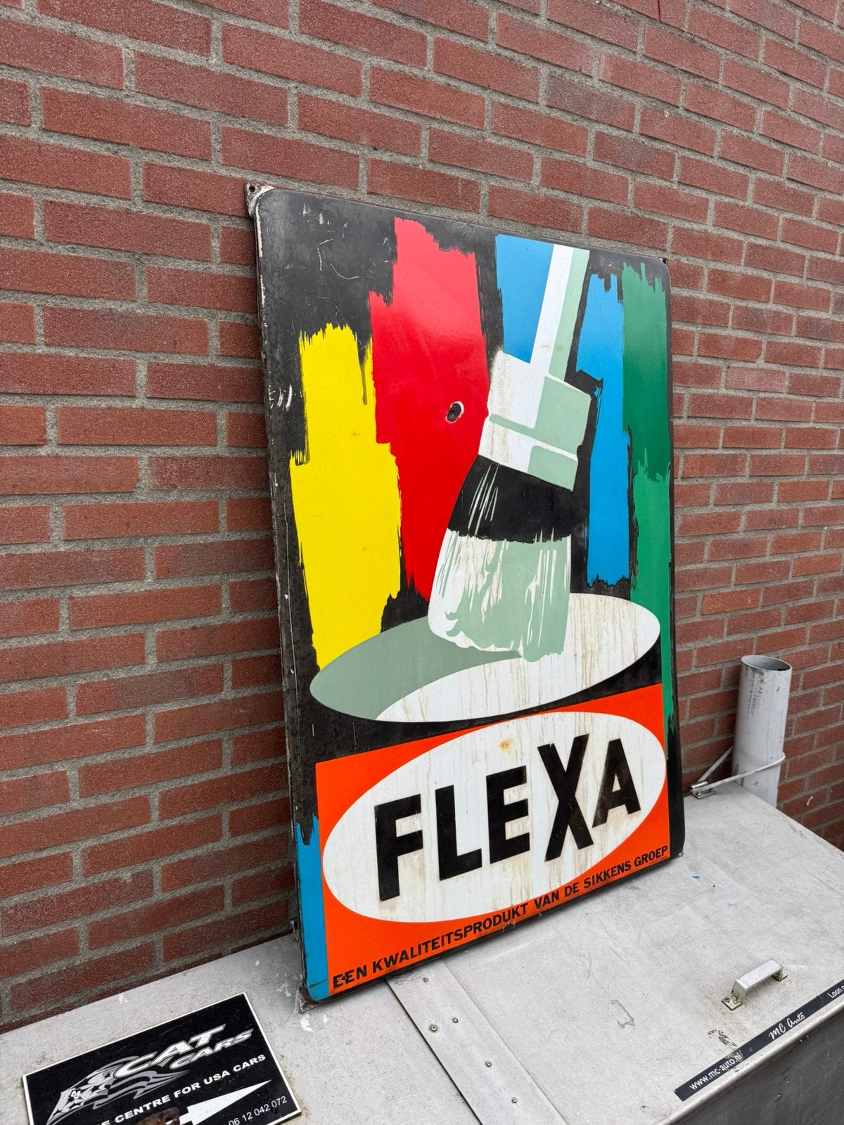 FLEXA Verf oud groot emaille reclamebord, Reclamebord, Gebruikt, ., Ophalen of Verzenden