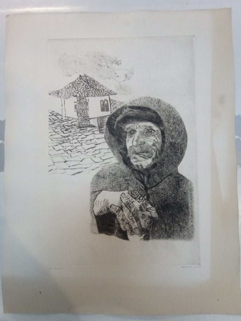 Gravure Eau-forte -Nostalgie- Signée 1977, 50x77,B9, Enlèvement ou Envoi, Portrait, Eau-forte, Numéroté