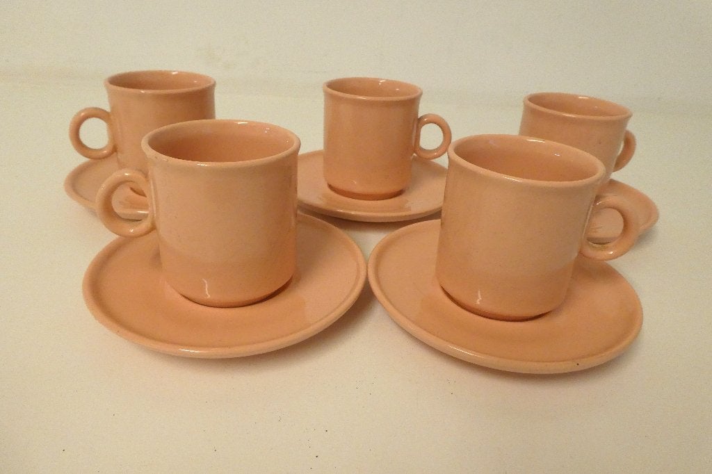 5 Tasses et Sous Tasses Rose Vintage, Enlèvement, Vintage, Tasse(s) et/ou soucoupe(s)