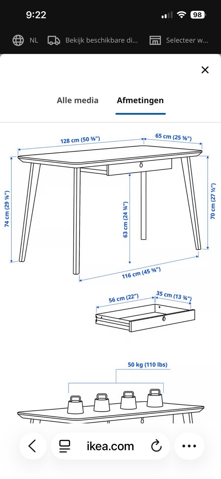 Ikea bureau, Maison & Meubles, Enlèvement, Comme neuf, IKEA
