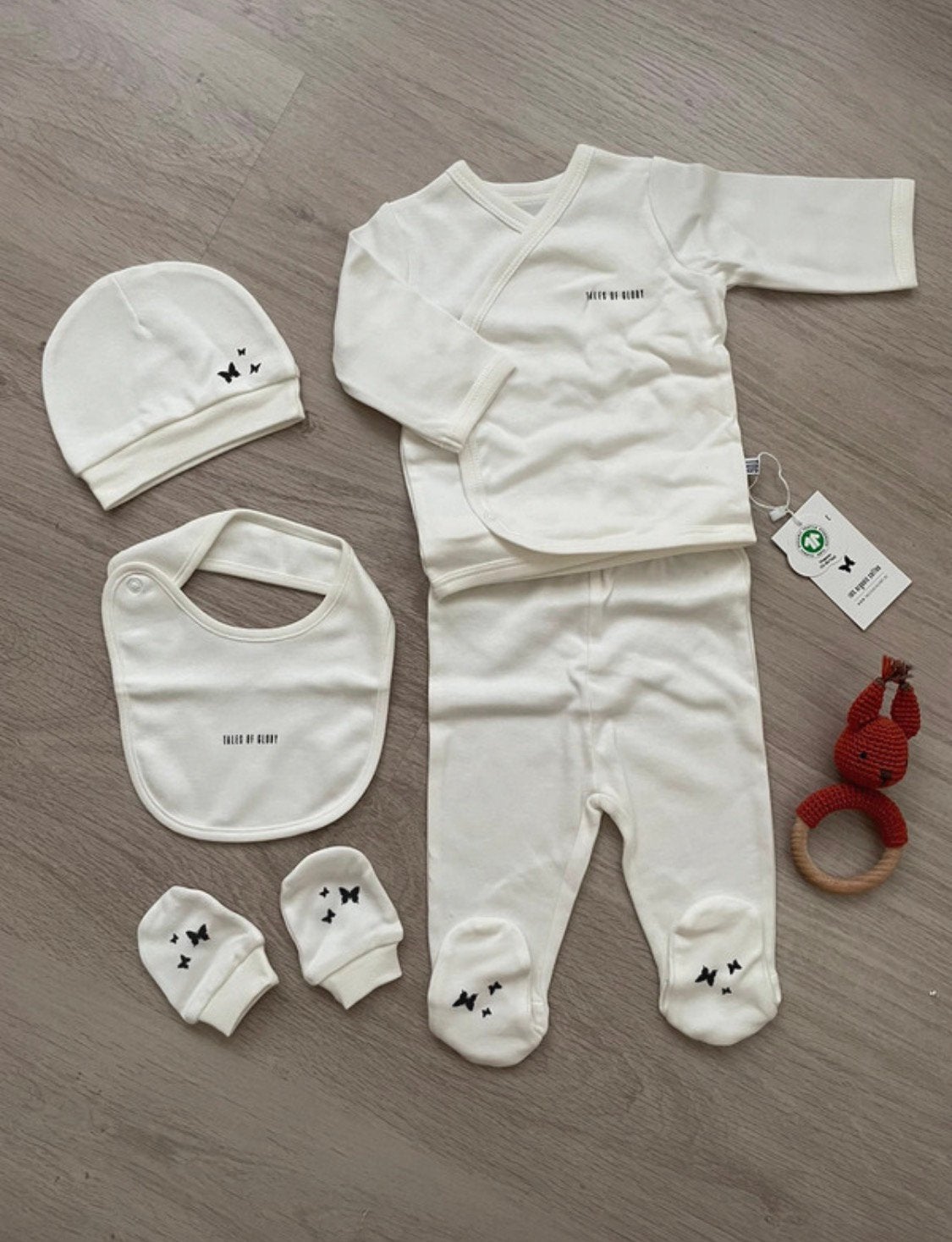 NIEUW 5-delige newborn geschenk set wit 56 Tails of Glory, Ophalen of Verzenden, Nieuw, Jongetje of Meisje, Setje