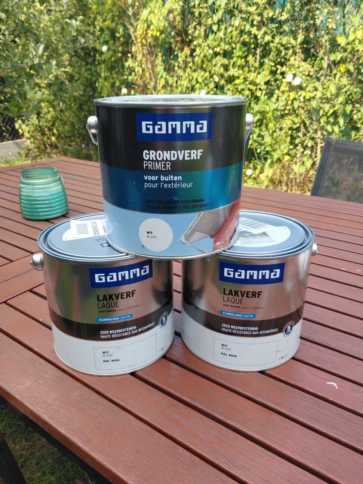 Lot verf voor buiten (witte primer en lak in RAL 9016), Ophalen, Wit, Lak