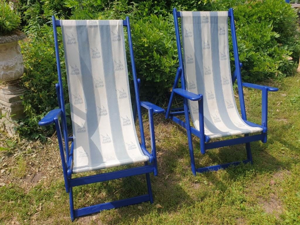 Strandstoelen vintage, Ophalen, Gebruikt, Hout, Verstelbaar