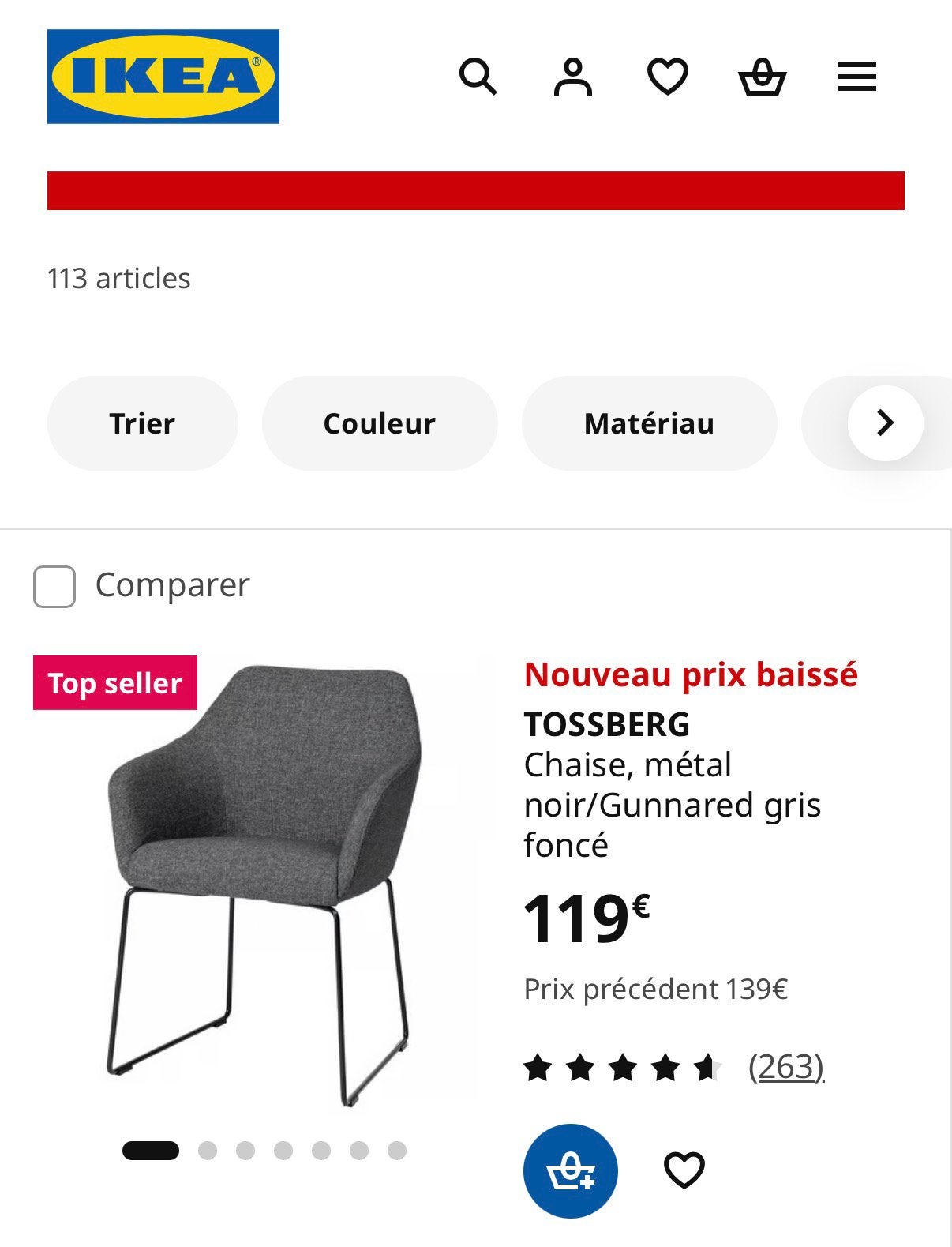 2 Chaises Tossberg Ikea, Maison & Meubles, Chaises, Gris, Deux, Enlèvement, Utilisé