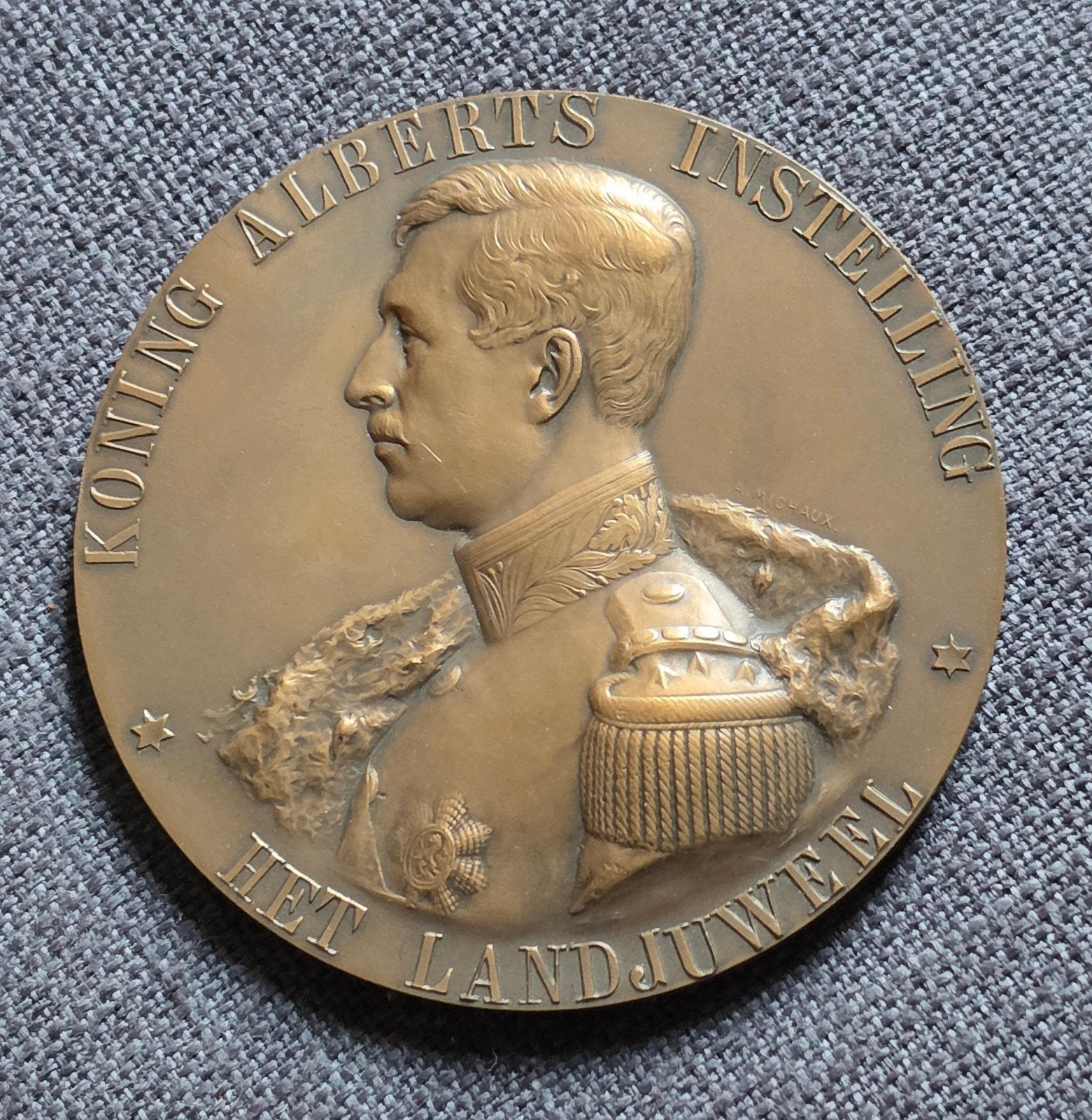 medaille Albert I / Boudewijn " het Landjuweel 8cm brons, Ophalen of Verzenden, Brons