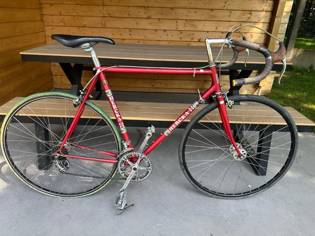Vintage Hercka koersfiets – Campagnolo - Shimano, Fietsen en Brommers, Ophalen, Gebruikt, Staal, Velgrem