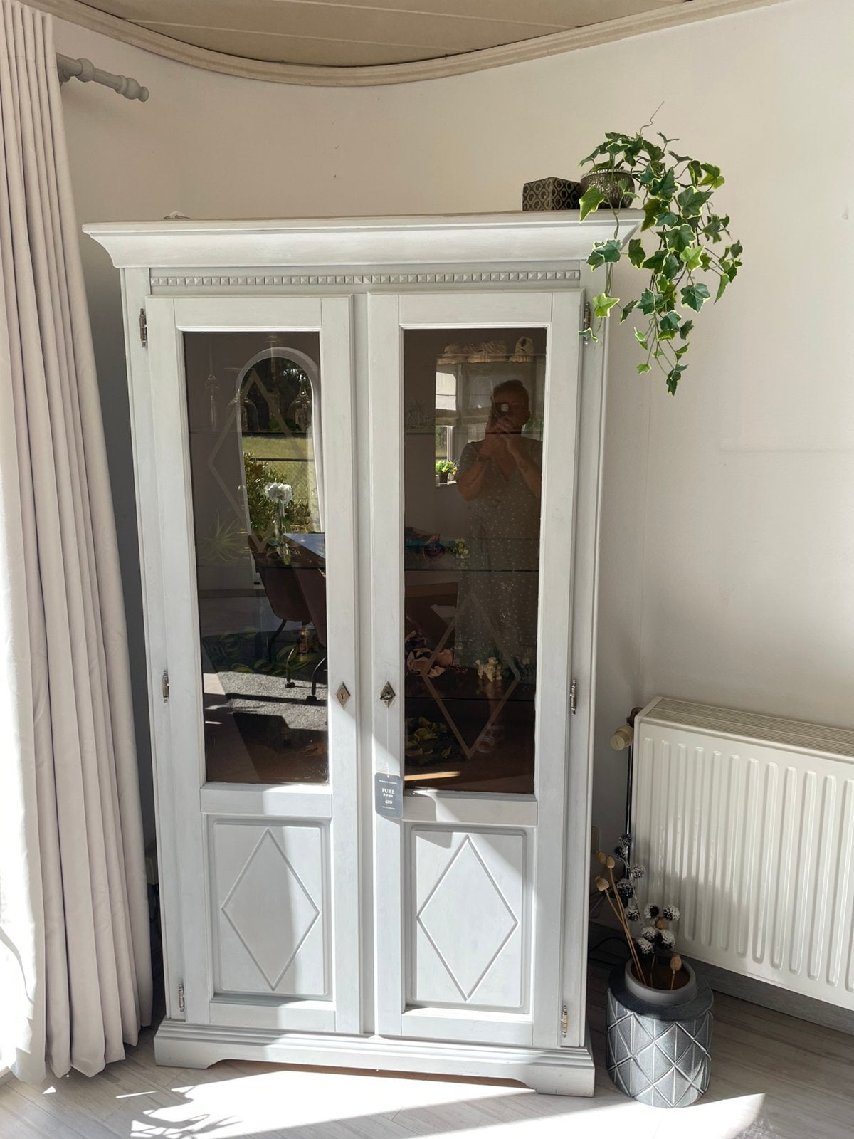 Eiken vitrine kast, Moins de 200 cm, Enlèvement, Utilisé, Verre