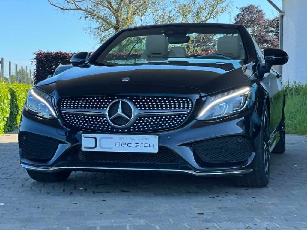 Mercedes C 180 cabrio 2017 beige leder, Auto's, Achterwielaandrijving, 4 cilinders, Cabriolet, Zwart