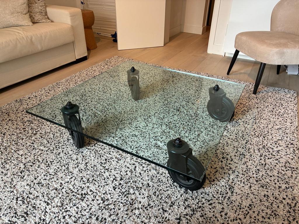 Fontana arte glazen tafel 100x100cm, Huis en Inrichting, Ophalen, Gebruikt, 50 tot 100 cm, 50 tot 100 cm