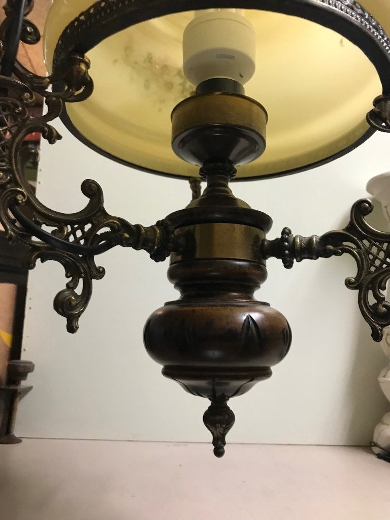 Antieke hanglamp met bloemmotief en messing details, Antiek en Kunst, Ophalen