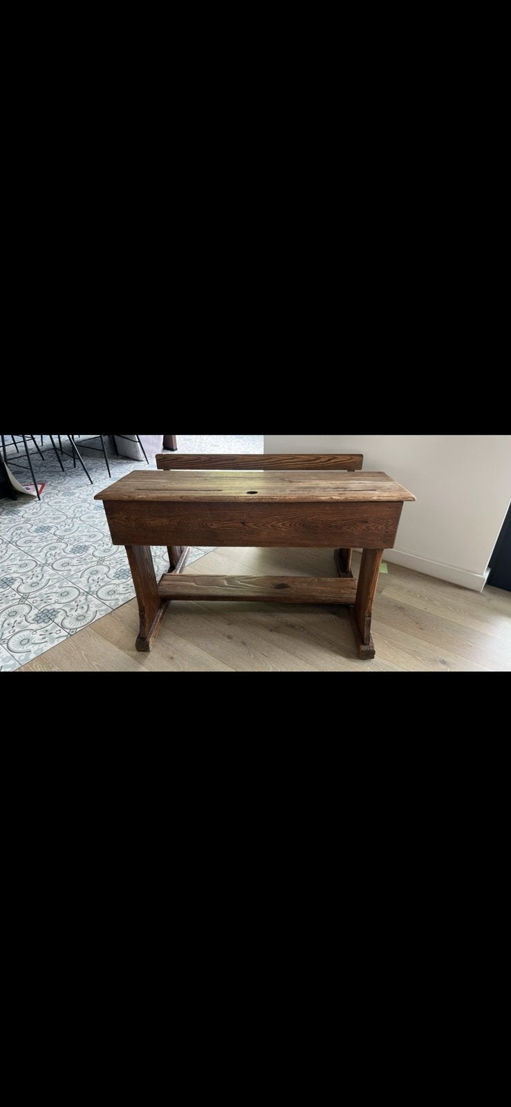 Prachtig schoolbankje, Autres marques, Bureau d'écolier, Antique, Bois