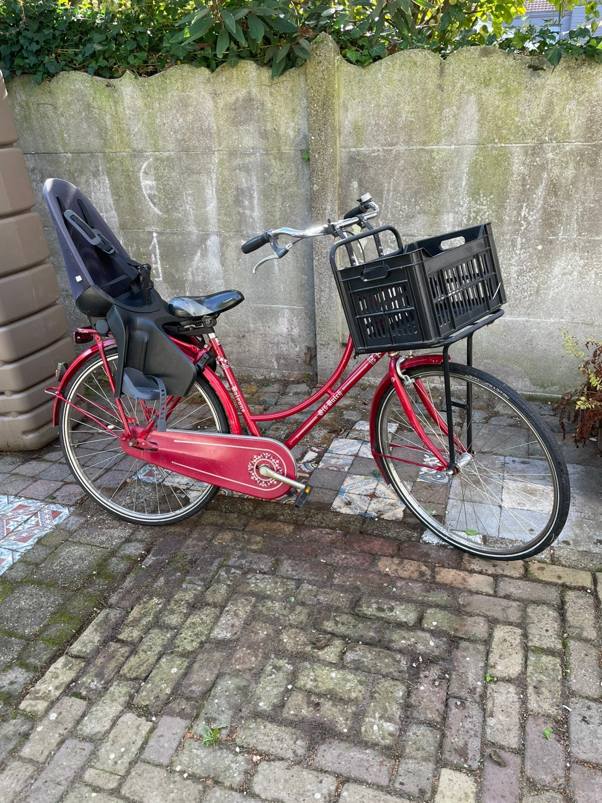 Batavus Old Dutch rode fiets met fietsstoel en bagagemand, Fietsen en Brommers, Ophalen, Gebruikt, Batavus, 1 zitje