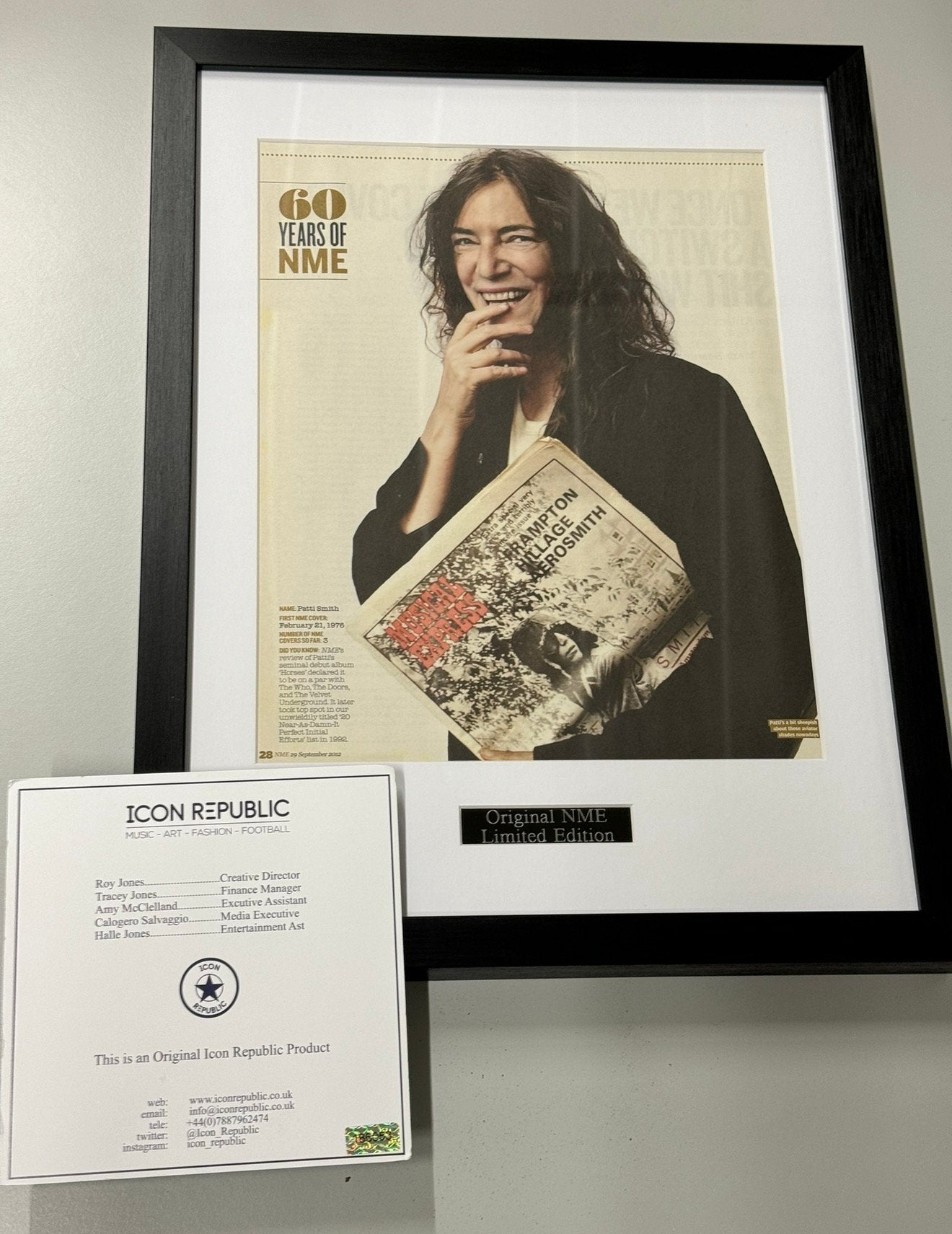 Patti Smith Original NME 2012-60 Year Edition + Certificaat, Verzamelen, Ophalen of Verzenden, Nieuw, Poster, Artwork of Schilderij