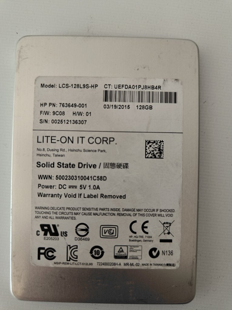 Lite-On 128GB 2.5" SATA SSD HP PN 763649-001 PC Laptop Drive, Informatique & Logiciels, Neuf, Enlèvement ou Envoi, HP, Laptop