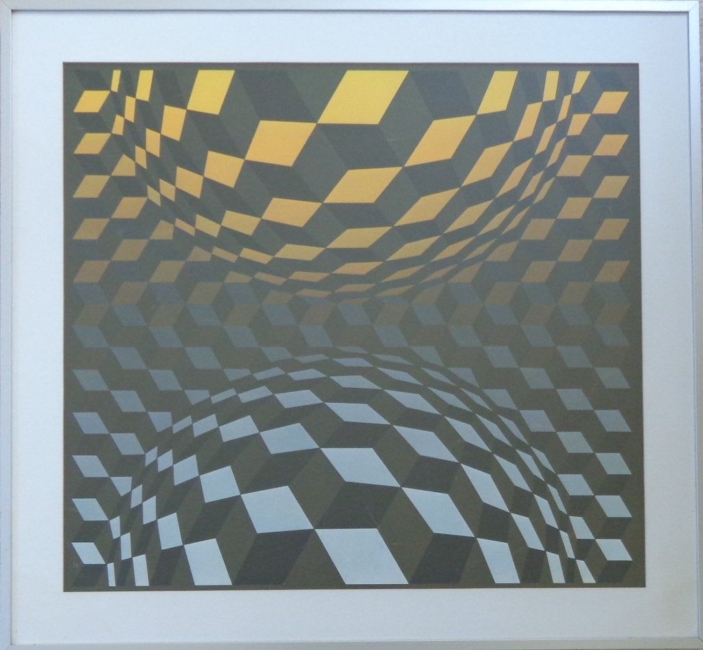 VICTOR VASARELY / GEOMETRIE / OFFSETLITHO / 63x68cm / KADER, Avec verre, Enlèvement ou Envoi, Abstrait, Lithographie