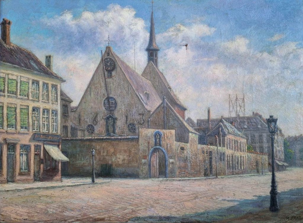 Capucienenkerk van Hyppolyte Prat, Antiquités & Art, Peinture à l'huile, Enlèvement, Paysage urbain / rural, Toile