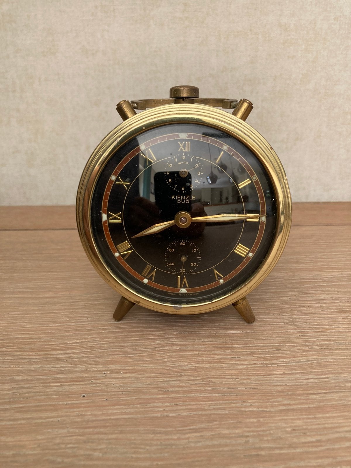 Vintage Kienzle Duo Wekker – Zwarte wijzerplaat & Messing, Enlèvement ou Envoi
