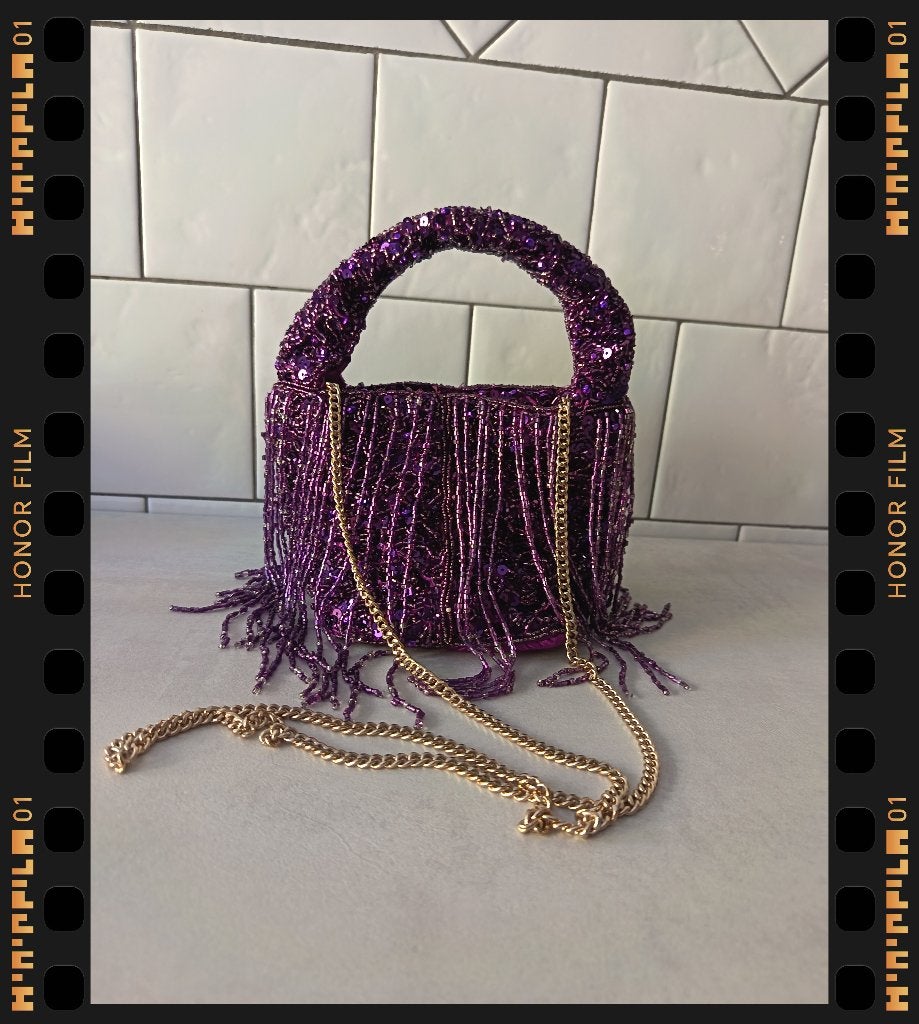 ZARA feestelijke TAS glanzende ketting in paarsblauw goud, Handtassen en Accessoires, Ophalen of Verzenden, Zo goed als nieuw