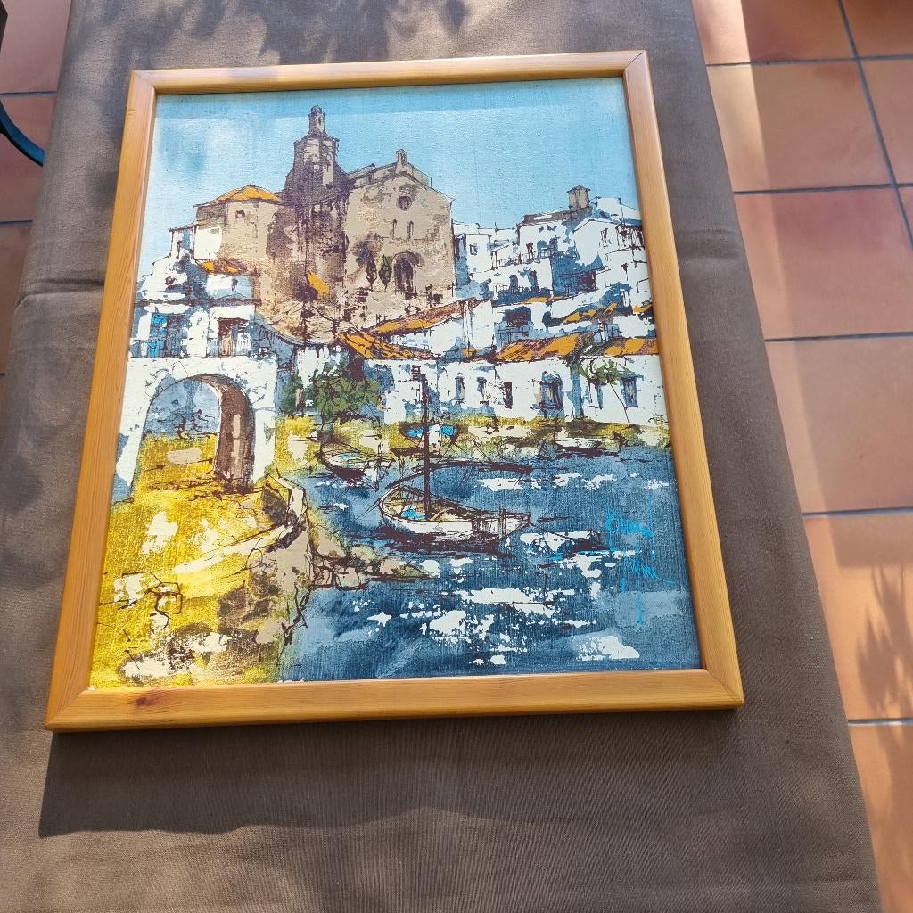 Middellandse Zee havenzicht - Bernard Dufour, Antiek en Kunst, Ophalen
