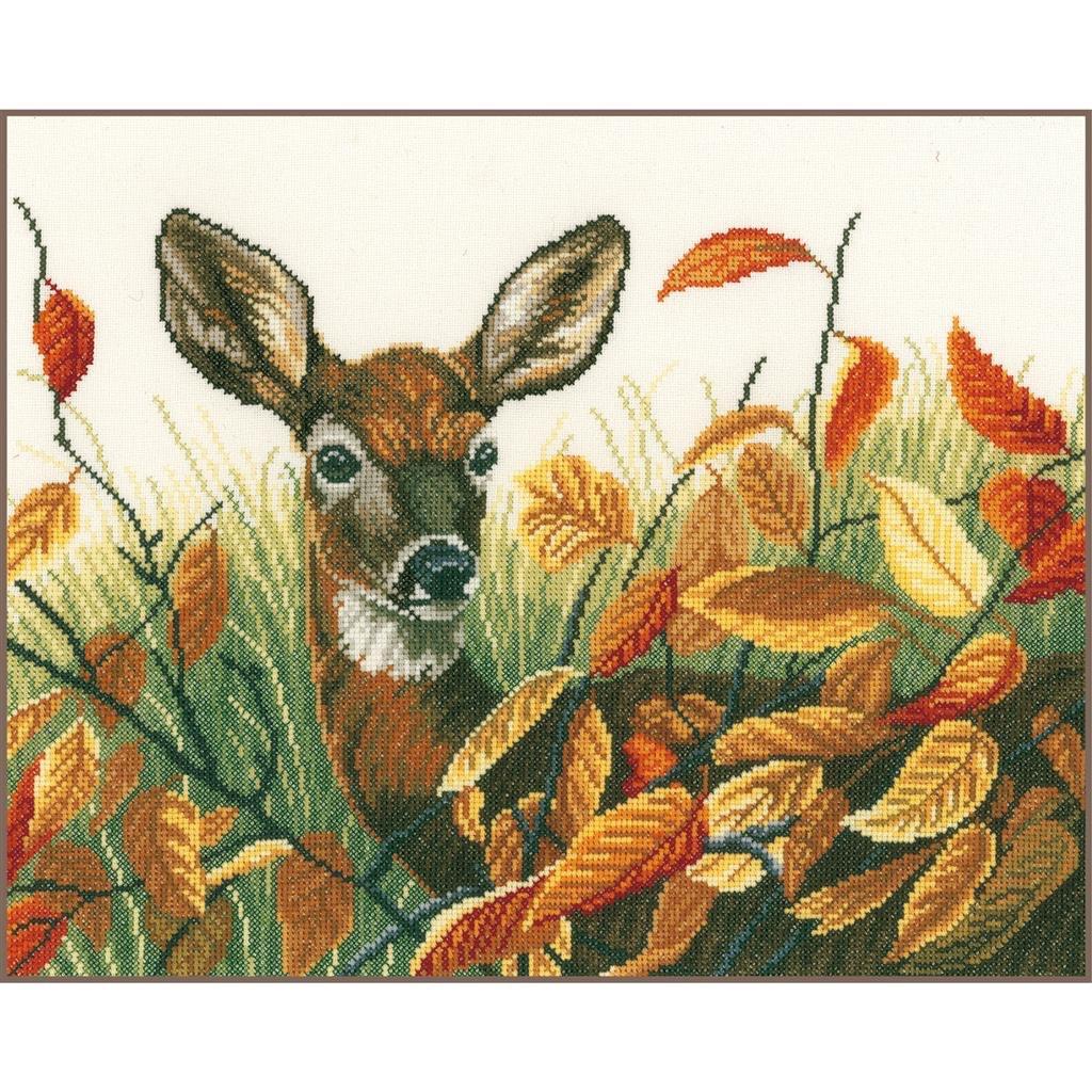 borduurpakket hert tussen herfstbladeren, Hobby en Vrije tijd, Verzenden, Nieuw, Handborduren, Borduurpakket