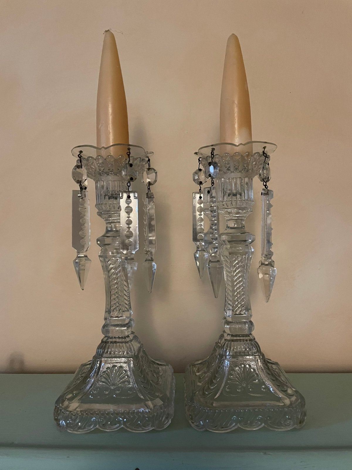 Chandeliers anciens en cristal  pressé « Bougies de la Cour', Enlèvement ou Envoi, Verre