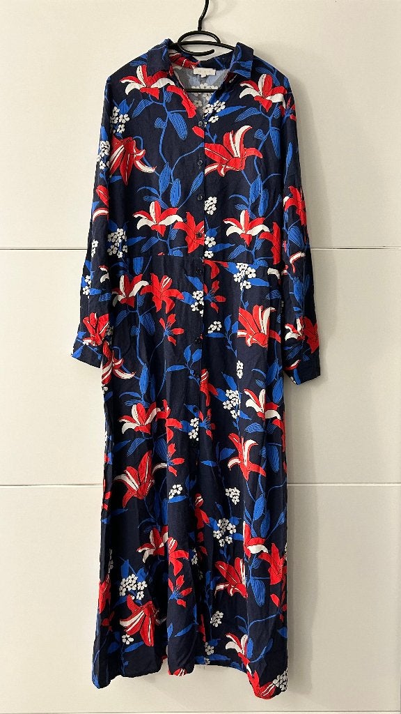 Bel & Bo lange donkerblauwe jurk met bloemenprint, Taille 42/44 (L), Enlèvement ou Envoi, Bel & Bo, Comme neuf