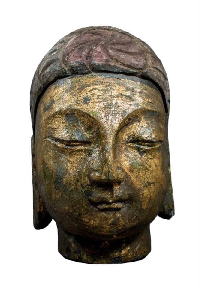 Tête de bouddha en pierre de 30 cm de haut, Enlèvement, Utilisé