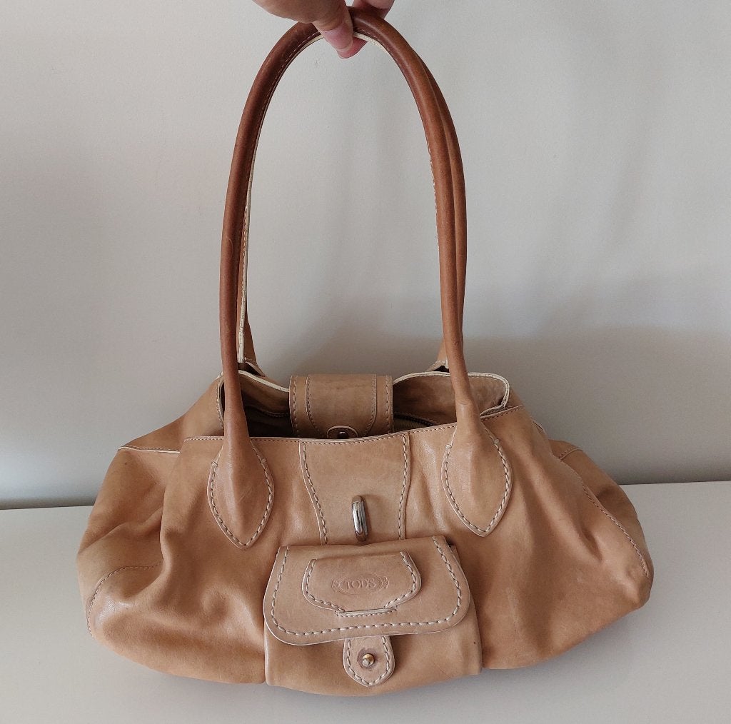 Authentieke "Tod's" handtas in soepel leder., Ophalen of Verzenden, Beige, Handtas