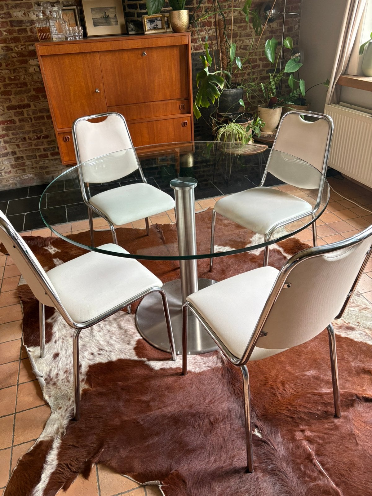 4 witte buisframestoelen, Ophalen, Gebruikt, Wit, Vier