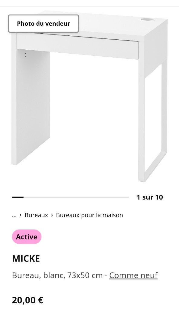 Bureau micke ikea, Bureau d'écolier, Classique, Comme neuf, Enlèvement