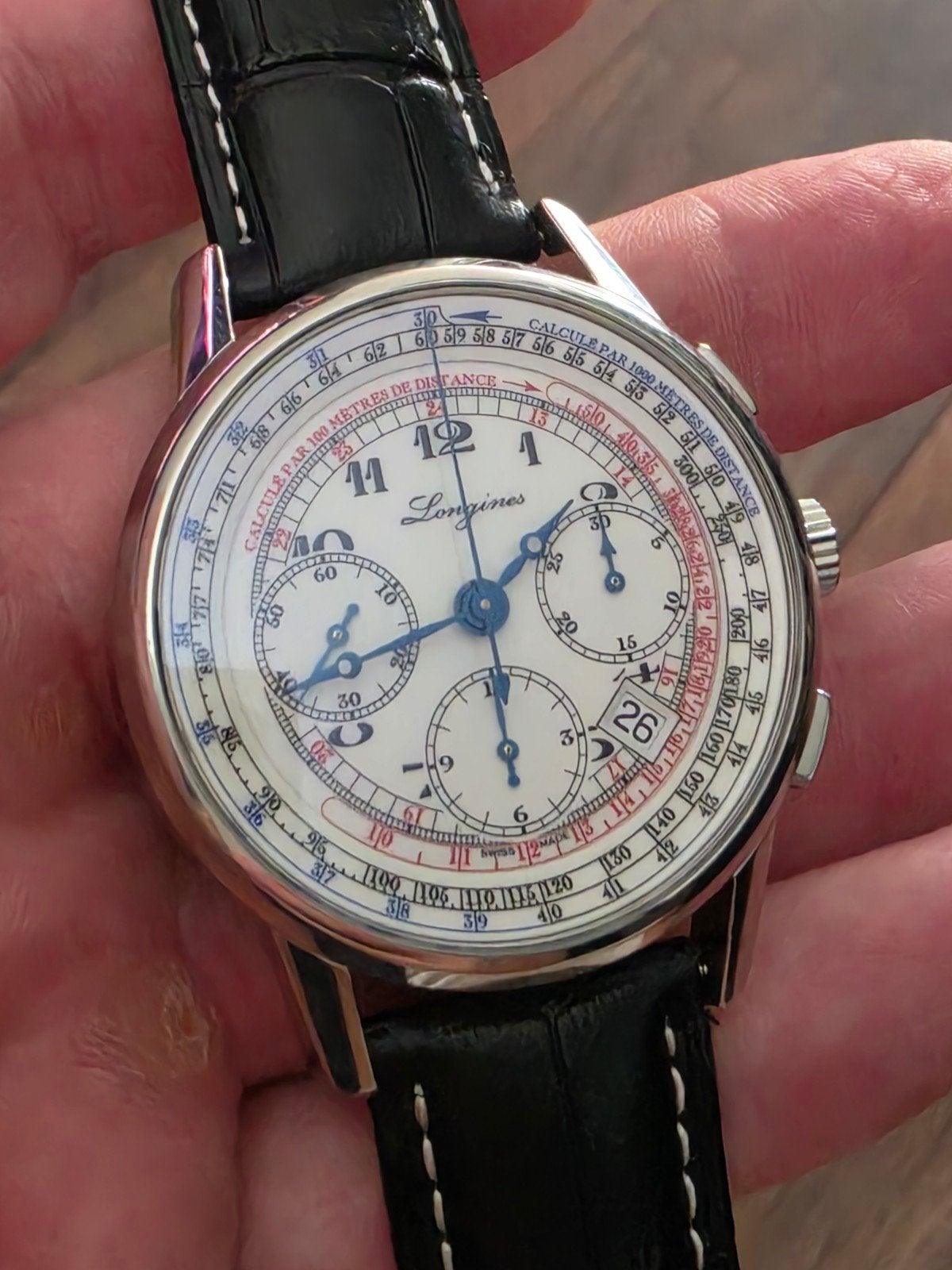 Longines Heritage chronograph Nieuw, Handtassen en Accessoires, Overige merken, Leer, Staal, Polshorloge