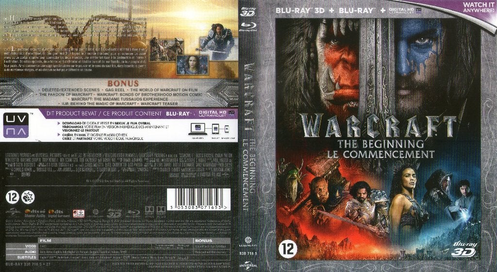warcraft le commencement (blu-ray 3D + blu-ray) neuf, CD & DVD, Blu-ray, Comme neuf, Science-Fiction et Fantasy, Enlèvement ou Envoi