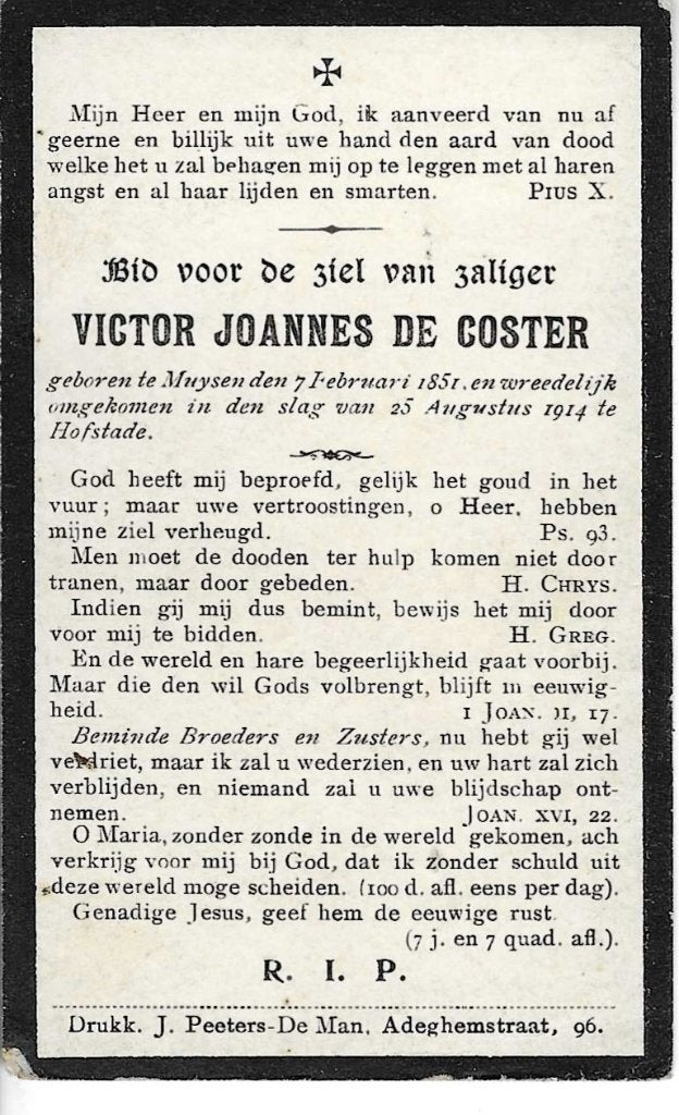 RP Victor De Coster omgekomen slag Hofstade op 25/08/1914, Ophalen of Verzenden