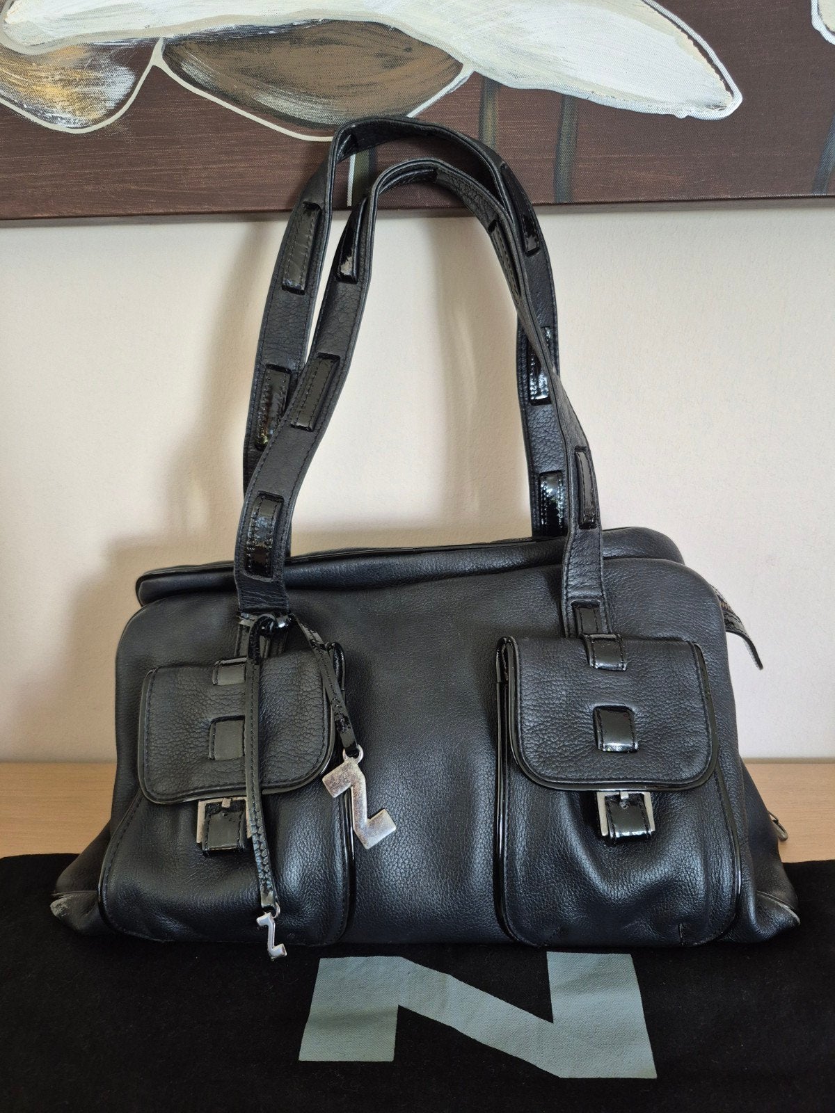 NATHAN  zwart LEDER handtas, Handtassen en Accessoires, Ophalen of Verzenden, Zwart, Handtas