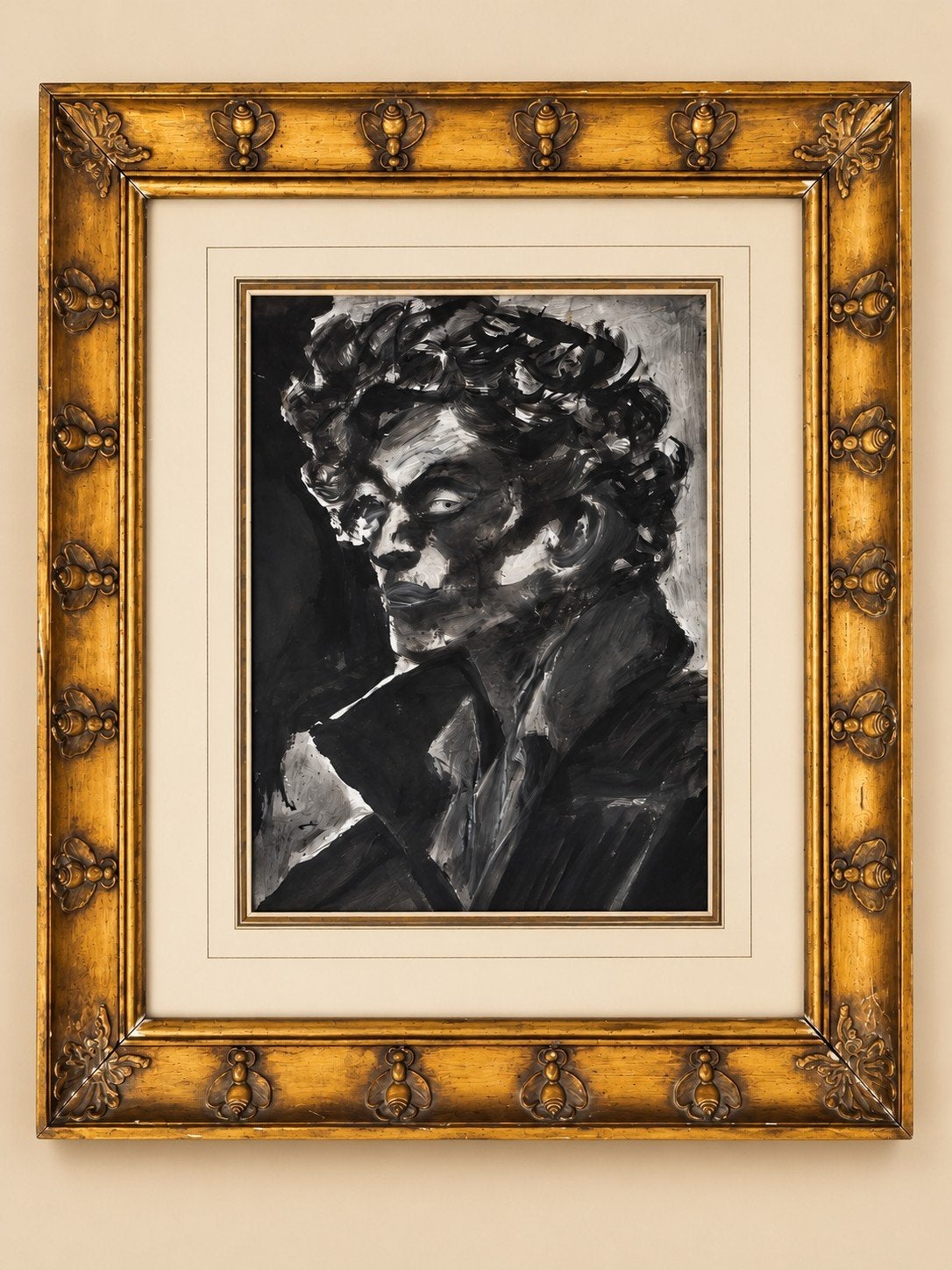 Portret met Oost-Indische inkt op Spilliaert-papier #Picass, Portret of Personen, Expressionistisch, Ophalen of Verzenden, Aquarel