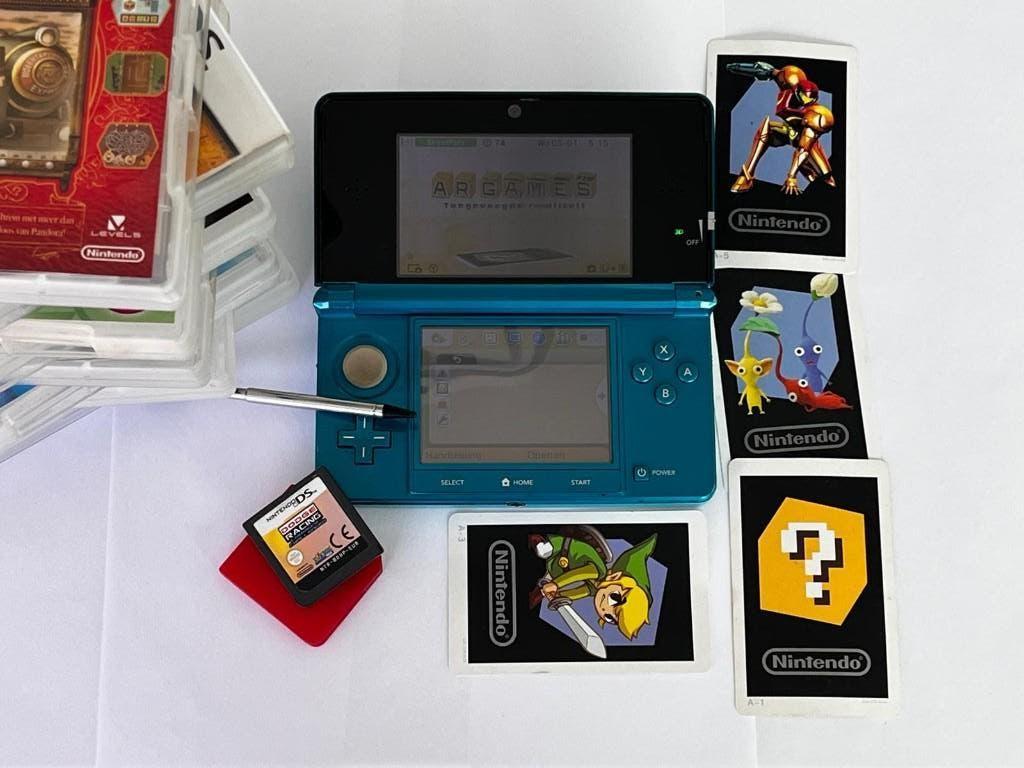 Nintendo 3DS Aqua Blue + 9 games – complete set, Ophalen, Met games, Blauw, 3DS