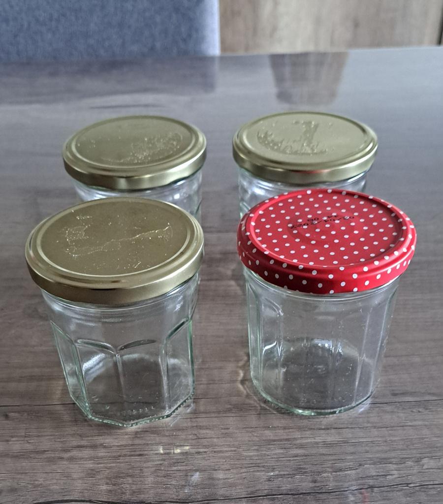 confituur potten 4 stuks, Ophalen, Zo goed als nieuw, Glas, Pot, Bus of Blik