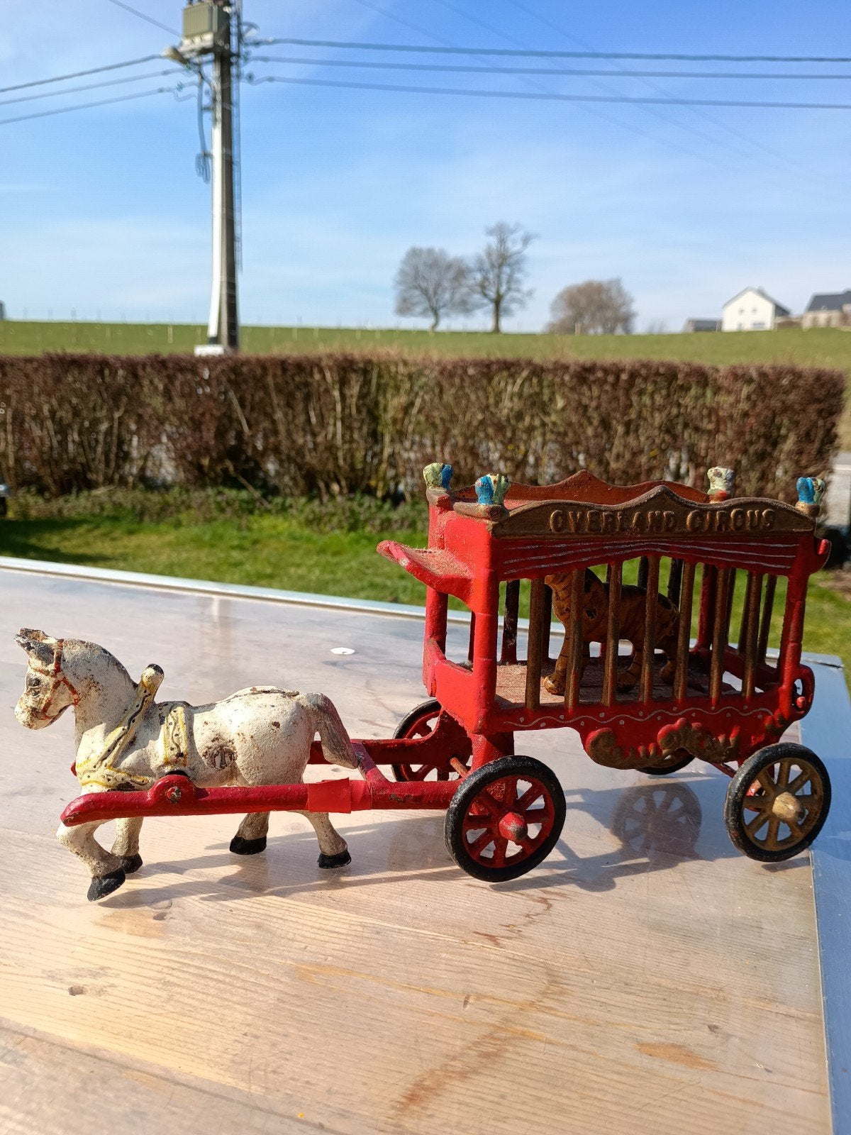 Ancien Jouet " Cheval avec Cage et Tigre 1950 ", Antiquités & Art, Enlèvement ou Envoi