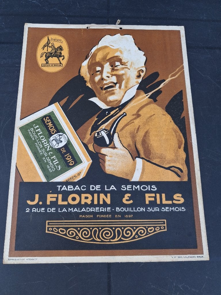SEMOIS TABAK  FLORIN BOUILLON, Verzamelen, Merken en Reclamevoorwerpen, Zo goed als nieuw, Reclamebord, Ophalen of Verzenden